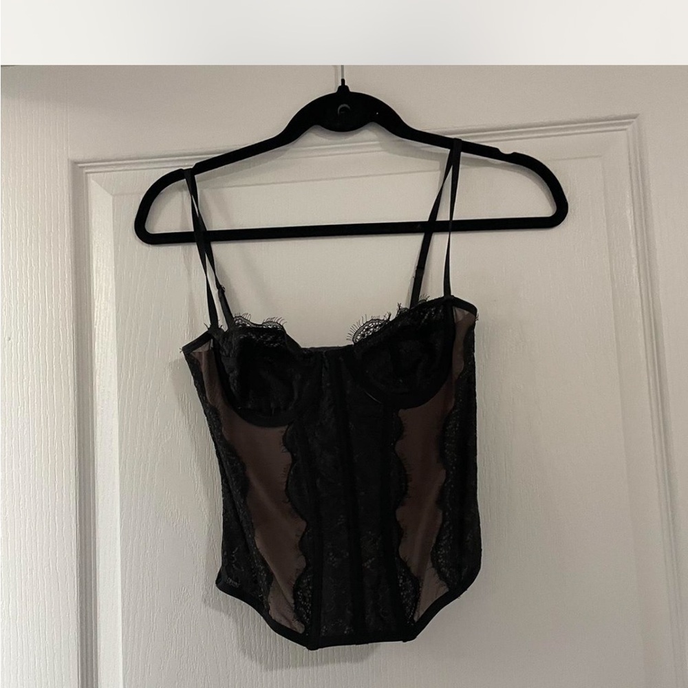Urban Outfitters Black and Tan Lace Corset